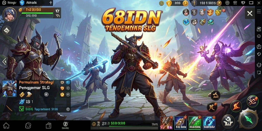 Tangkapan layar utama 68IDN menampilkan pertempuran epik dalam game SLG.