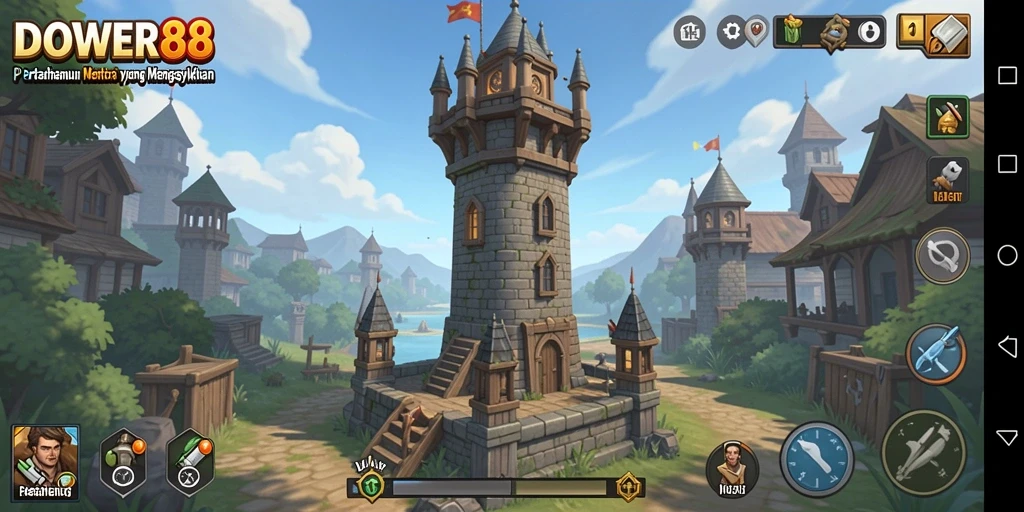 Tampilan menara dan musuh dalam gameplay DOWER88
