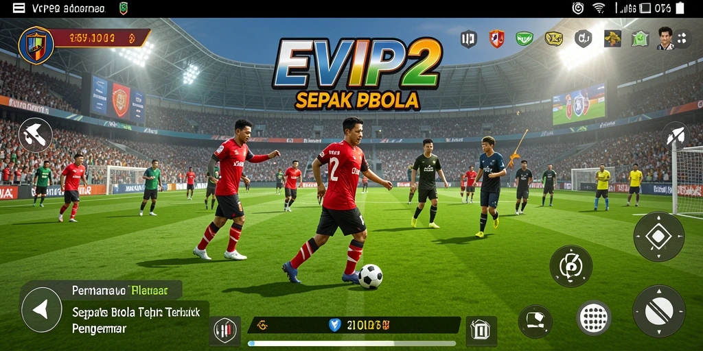 Tampilan gameplay seru dalam EVIP2 yang menampilkan aksi sepak bola mendebarkan.