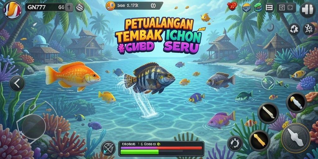 Screenshot gameplay GN777 menampilkan aksi seru menembak ikan.
