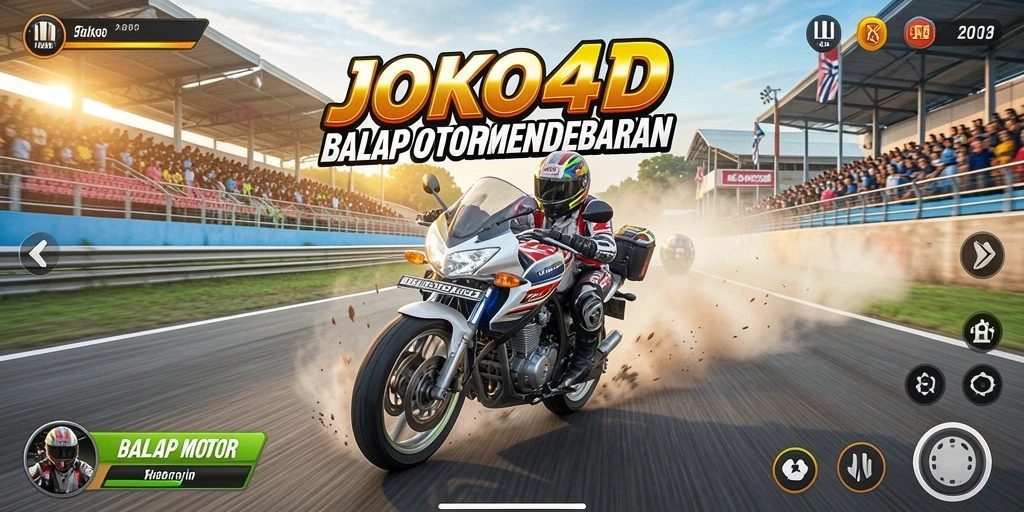 Screenshot utama JOKO4D menampilkan balapan motor yang seru dan penuh aksi.