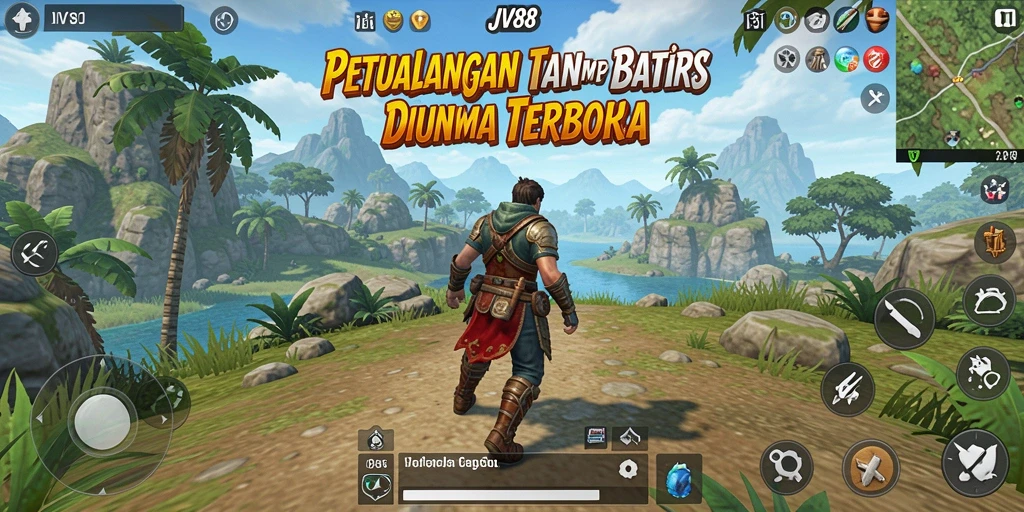 Gameplay JV88 yang menampilkan eksplorasi dunia terbuka yang luas.