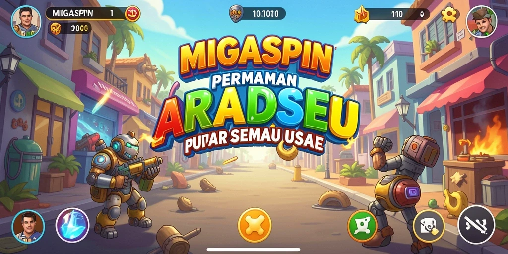 Tangkapan layar <strong>MIGASPIN</strong> yang menunjukkan aksi gameplay arcade yang mendebarkan.