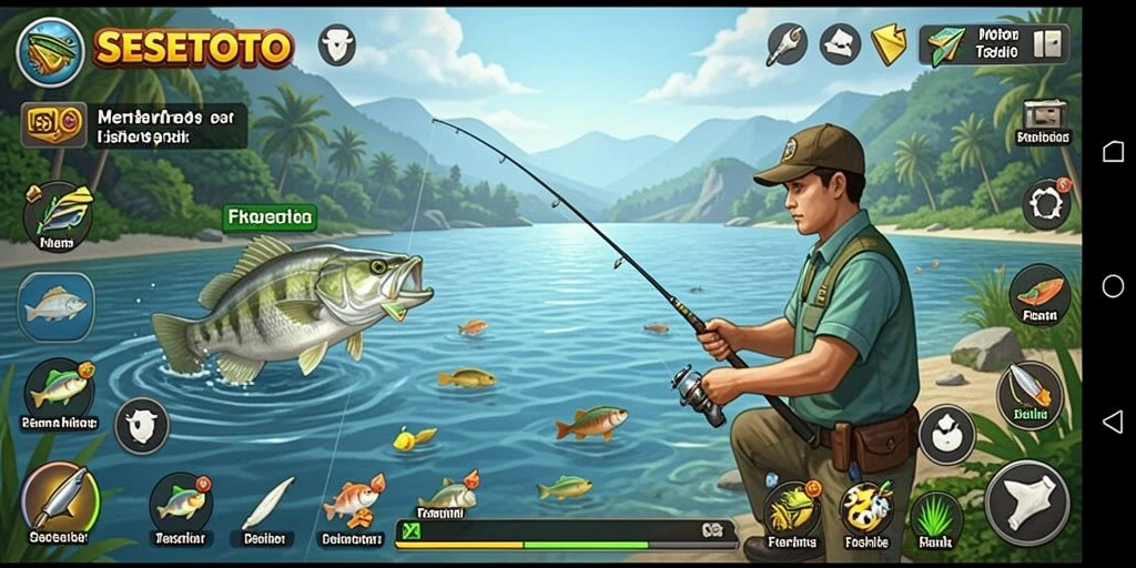 Screenshot gameplay SESETOTO saat menangkap ikan di danau.